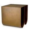 Modern side table with two curved legs finished in brushed brass