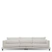 Slightly curved off-white sofa with sleek black feet.