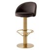 Contemporary bar stool with brass finish base and velvet grey seat