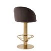 Contemporary counter stool with brass finish base and velvet grey seat