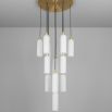 A luxurious chandelier by Schwung with translucent opal glass lampshades and a solid brass structure