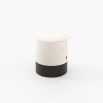 Luxury white linen pouffe with a black base