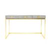 A glamorous, modern desk with a antiqued mirror table top and a polished brass base