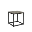 Outdoor side table with black metal frame and wooden tabletop