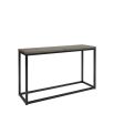 Rectangular outdoor console table with black metal frame and wooden tabletop