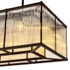 Glass rod rectangular chandelier with bronze metal frame