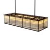 Glass rod rectangular chandelier with bronze metal frame