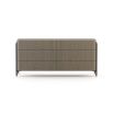 A luxurious matte grey chest of drawers with an iron frame and copper accents