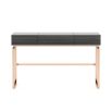 A gorgeous matte grey dressing table with a dazzling, copper base