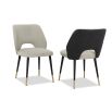 Elegant dining chairs with light grey velvet upholstery and quilted dark grey back