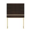 A chic, contemporary bar cabinet with retro undertones and golden accents 