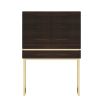 A chic, contemporary bar cabinet with retro undertones and golden accents 