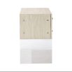 A beautiful two drawer bedside table from Bernhardt featuring a rustic bleached walnut veneer finish and acrylic end panels