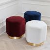 A luxurious flower-shaped stool by Handmade in London. Pictured in Luxury Velvet - Devil's Kiss (Red), Luxury Velvet - Demin (Blue) and House Velvet - Smooth Natural (Cream)