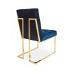 navy velvet dining chair with polished brass frame