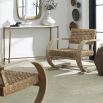 Rattan chair with accentuated wooden arms