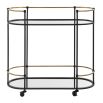Slim metal framed bar cart with brass accents