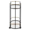 Slim metal framed bar cart with brass accents