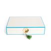 Bright jewellery box with key and green velvet interior