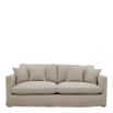 Natural colour sofa with linen covers and wooden base
