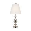 A modernised traditional table lamp in polished nickel