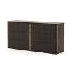 A luxurious smoked eucalyptus chest of drawers with metal accents and 8 drawers