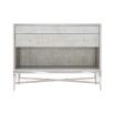 A contemporary bedside table with Raffia upholstery.