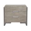 A gorgeous two tone bedside table with three drawers and a dual USB charger from Bernhardt