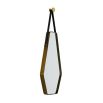 Upside down coffin-shaped wall mirror with leather strap to hang