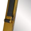 Upside down coffin-shaped wall mirror with leather strap to hang