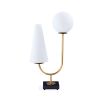 Beautiful and unique side lamp with spherical and cone-shaped shades and gold and marble accents