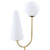 Beautiful and unique side lamp with spherical and cone-shaped shades and gold and marble accents