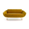 Stunning settee in Varese Lichen upholstery with sleek brass frame legs