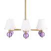 Striking six-light chandelier with purple orb detail and brass accents