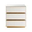 Sleek bedside table with 3 drawers and contemporary brass accents