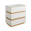 Sleek bedside table with 3 drawers and contemporary brass accents