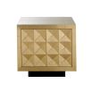 Majestic 2 door cabinet in gold finish with geometric details.