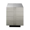 Sleek, geometric style cabinet with two doors in nickel finish