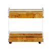 Enchanting honey-coloured wood drinks trolley with clear frame