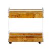 Enchanting honey-coloured wood drinks trolley with clear frame