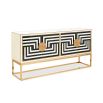 Modernist inspired poppy sideboard with brass accents and black and white pattern