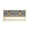 Modernist inspired poppy sideboard with brass accents and black and white pattern