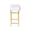 Glamorous console table with two storage drawers, gold legs and pink acrylic orbs