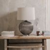 Side lamp with large grey glass ribbed base