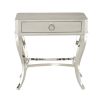 An elegant one drawer bedside table by Bernhardt with a glamorous glimmering base and an ash grey veneer finish