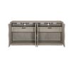 Sideboard in a natural wood finish with varied inlays in hexagonal shape
