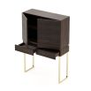 A chic, contemporary bar cabinet with retro undertones and golden accents 