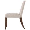 Beige dining chair with dark brown wooden legs