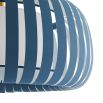 Strips of blue banding surround the light suspended from brass pipe 