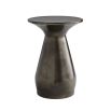 metallic side  table with a round top and tapered neck